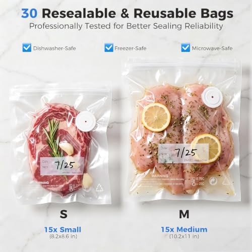 Handheld Food Vacuum Sealer with 30 Reusable Bags – Portable & Rechargeable
