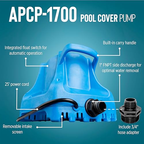 Little Giant APCP-1700 Pool Cover Pump 1/3 HP, 1745 GPH, Light Blue 1-Pack