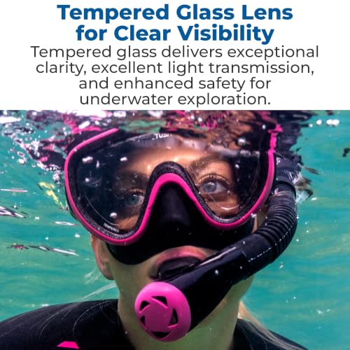 Adult Snorkel Mask and Dry Snorkel Combo with Reusable Travel Bag - Black & Hot Pink