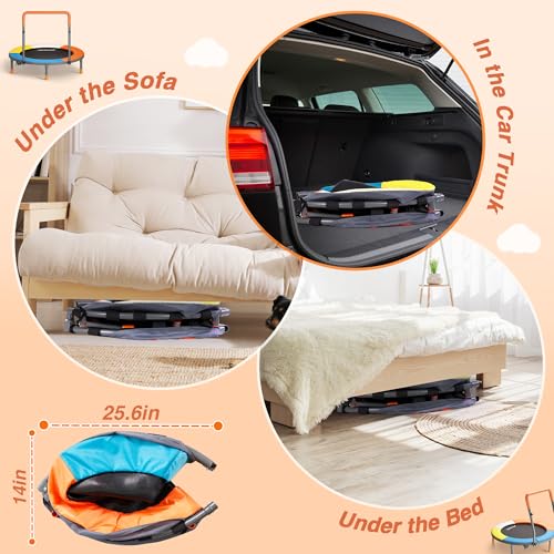 JOY SPOT! 36-Inch Foldable Toddler Trampoline with Adjustable Handle - Classic Edition
