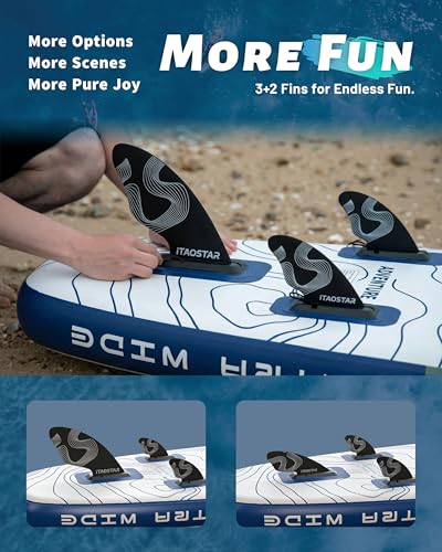 iTAOSTAR Gray Blue 12'×35/39" Inflatable Stand Up Paddle Board with Seat, Wide Stable SUP for Lakes Oceans & Family Fun
