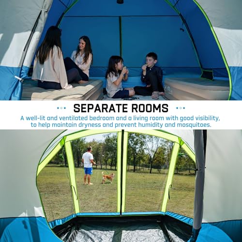 Blue 8-Person Camping Tent with Screen Porch - Family Waterproof Shelter