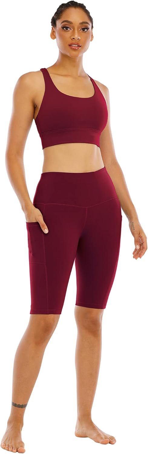 WHOUARE Biker Yoga Shorts - High Waisted with Pockets for Women | 4 Pack Tummy Control Workout Shorts