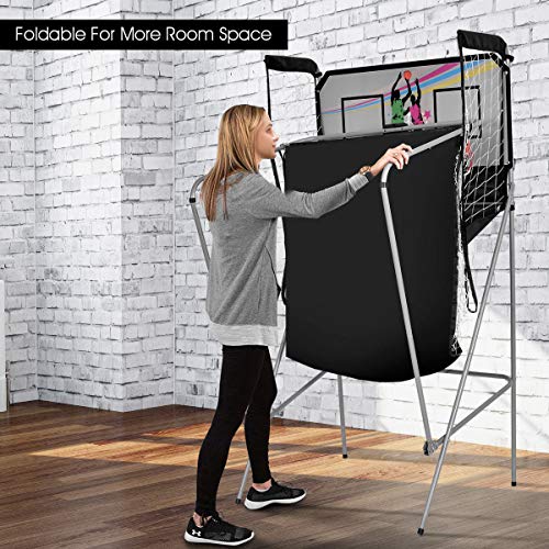 Giantex Foldable Indoor Basketball Arcade Game - Red & Black, 8 Game Options, Double Shot with LED Score