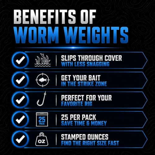Silver 3/8 Oz Fishing Worm Weights for Bass Tackle - Texas Rig Sinkers (25-Pack)