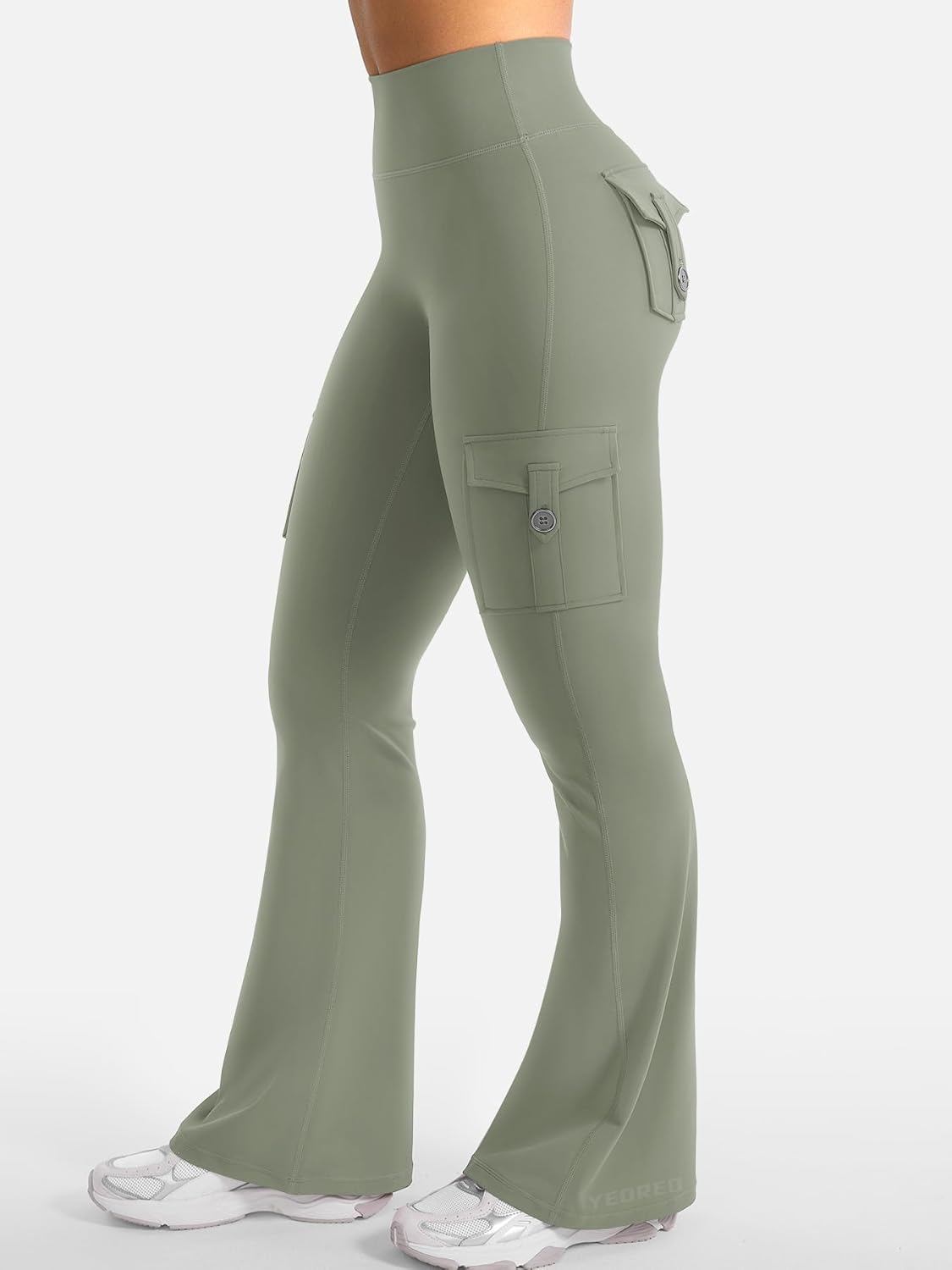 YEOREO CoreFlex Women's High-Waisted Flare Leggings - Hidden Pockets & No Front Seam | Cargo Gym Yoga