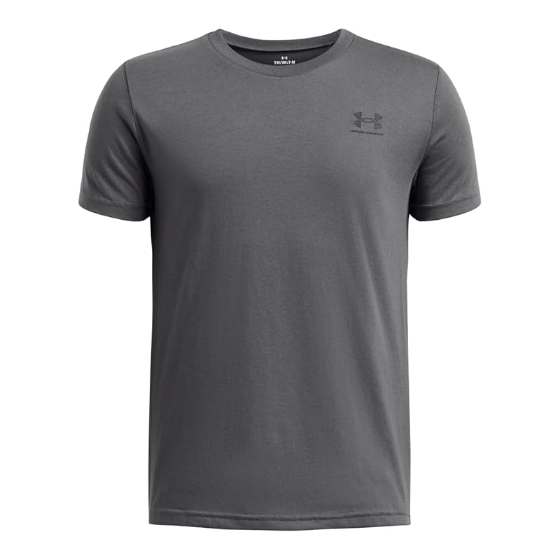 Under Armour Boys' Sportstyle Short Sleeve T‑Shirt (Big Kid) — 012 Pitch Gray / Black x‑Large