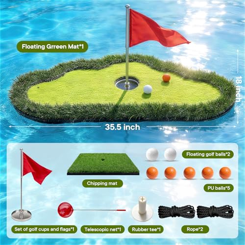 AILE Floating Golf Green for Pool - Practice Putting Mat with Ball Retriever & Accessories