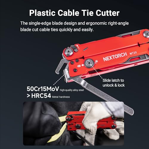 NEXTORCH PIONEER MT20 14-in-1 Multi-Tool Set with Red Handle, Pliers, Scissors & Glass Breaker