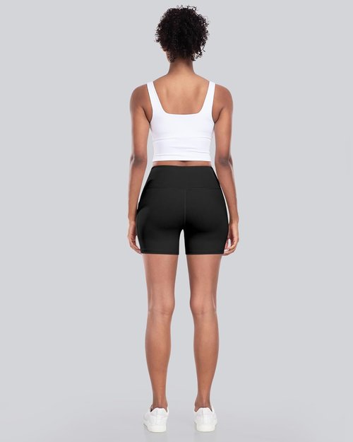 CHRLEISURE Women's High Waisted Biker Yoga Shorts - Tummy Control, 5-Inch Pocketed Spandex Gym Shorts