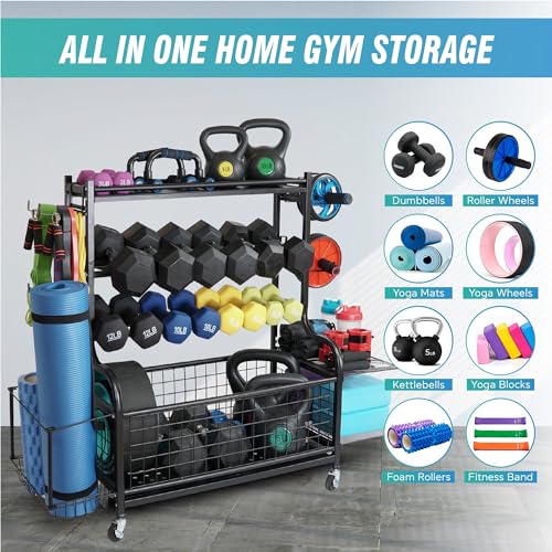 Heavy Duty Dumbbell Rack for Home Gym - Adjustable Weight Storage with Wheels