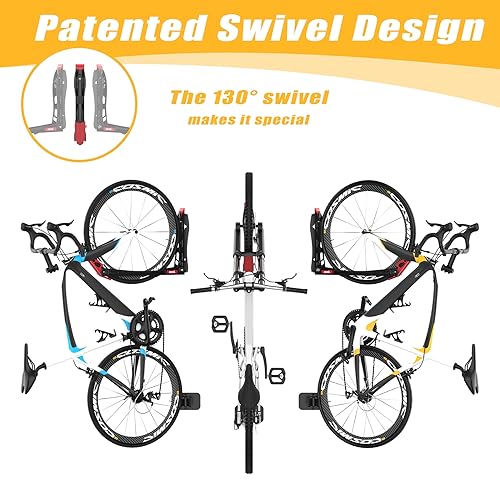 TORACK Wall Mount Bike Rack 2.4" No Lifting Swivel Bicycle Holder, Black 1-Pack