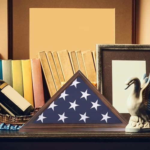 American Flag Display Case 5'x9.5' Walnut Wall Mount Shadow Box with Glass Front