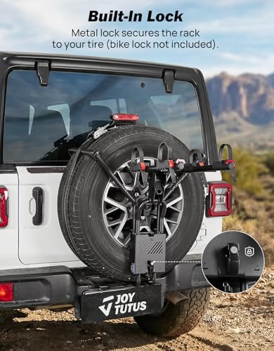 JOYTUTUS Bike Rack for Wrangler & Bronco Spare Tire, Fits 25.5-37 Inch Wheels