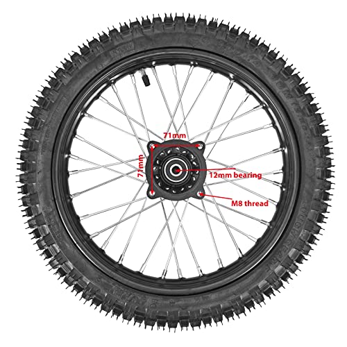TRKIMAL 60/100-14 Front Dirt Bike Tire Rim with 12mm Bearing for Pit Bikes