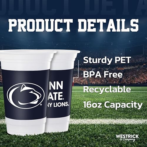 Penn State Nittany Lions 16oz Plastic Cups - Officially Licensed 16 Pack - Tailgate & Game Day Fan Party Supplies