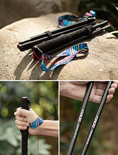 Carbon Fiber Trekking Poles - 110cm Ultralight Collapsible Hiking Sticks with Anti-Shock & Quick Lock System - Black
