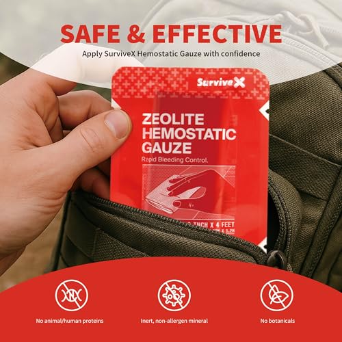 Survivex Hemostatic Gauze - Quick Blood Clotting Gauze for Wounds - Trauma Kit Hemostatic Dressing - 3 in x 4 FT - 2 PCS