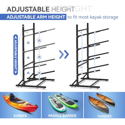 4-Level Heavy Duty Kayak Storage Rack - Adjustable & Weatherproof Stand for Kayaks, SUPs & Canoes