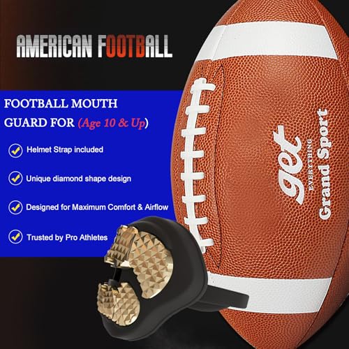 LeCool Football Mouth Guard Black Gold Rhombic Chrome Design with Strap