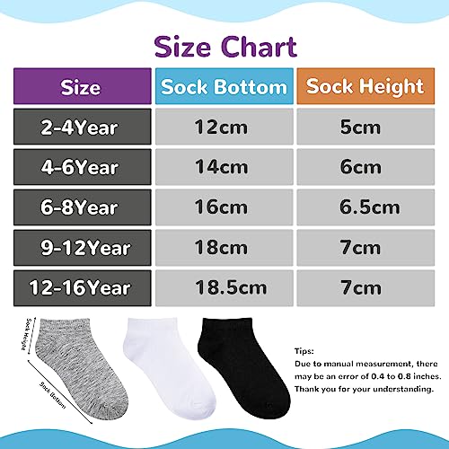 Kids Low Cut Ankle Socks 25 Pack Boys Girls Athletic Half Cushions - White 12-16 Years