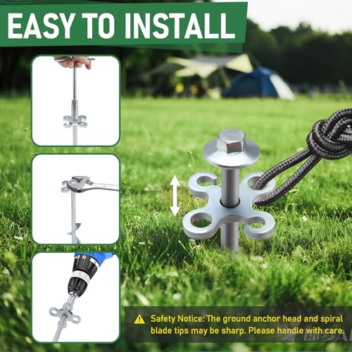 Heavy Duty Spiral Ground Anchors with Hook & Ring - 8 Pack, 12 Inch Tent Stakes for Tents, Canopies, Sheds, Swing Sets, Gazebos (Variation of THIS listing 8)