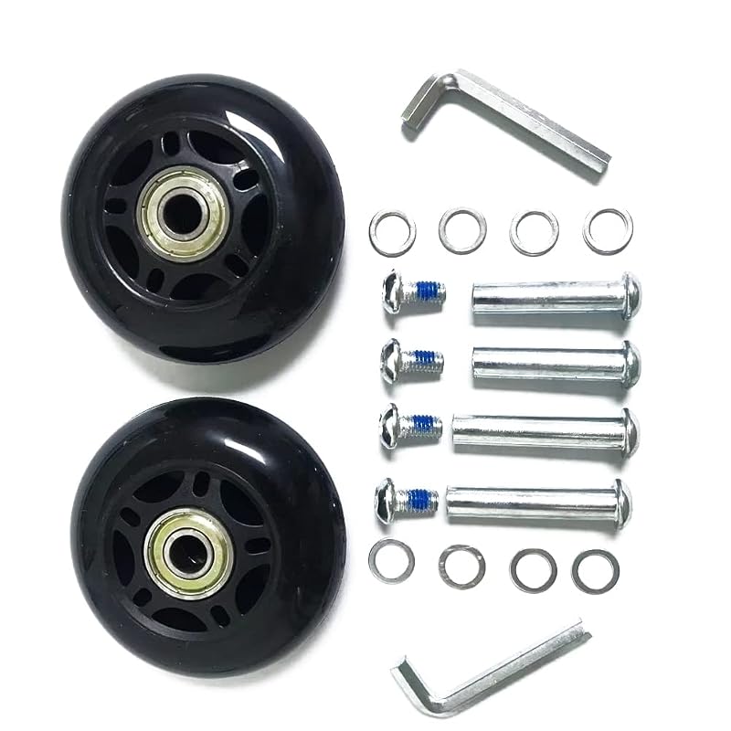 Luggage Wheel Replacement 80mm x 24mm with ABEC-7 Bearings – 2 Pairs, 8mm Axles, Black