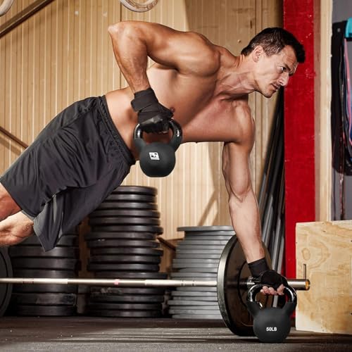 Neoprene Coated Kettlebell Set - Solid Cast Iron Weight Training Equipment