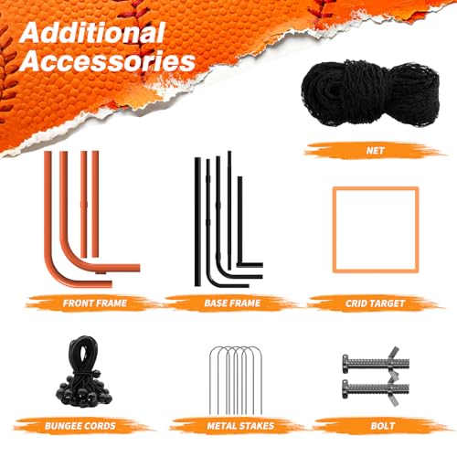 Portable Baseball & Softball Rebounder Net 4x4.5 ft with 4 Adjustable Angles - Orange