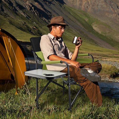 Heavy Duty Folding Directors Chair with Cooler Bag and Side Table - Green