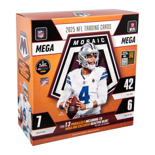 2025 Panini Mosaic Football Trading Cards Mega Box - 42 Card Set with Rares & Inserts