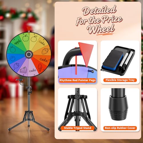 WHAUU 24-Inch Prize Wheel Spinner with Tripod Stand - Black, Adjustable Height