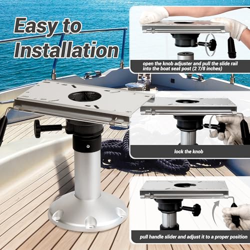Boat Seat Slide with Locking Mount for 2-7/8 Inch Pedestal Post - Swivels 360°