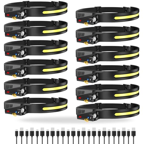 Lytoybe Black 12-Pack Rechargeable Headlamps 1000 Lumens, 6 Modes, 230° Wide Beam, Waterproof USB-C for Camping, Hiking, Running