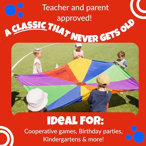 Activejoy Rainbow Parachute for Kids 8ft with Handles - Outdoor & Indoor Play