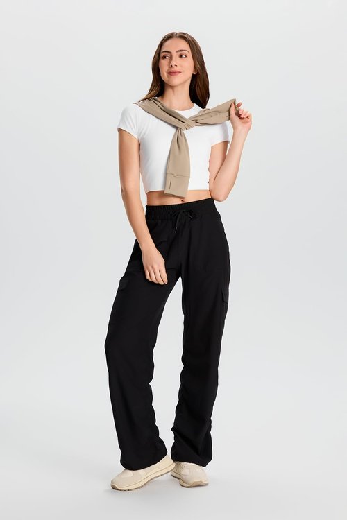 Yogipace Women's Lightweight Dance Studio High Rise Cargo Pants with 6 Pockets,Travel Hiking Casual Pants,31",Black,Size L
