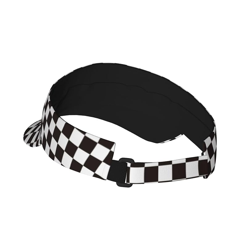 Sports Sun Visor Hat - Adjustable, Lightweight, Quick-Dry, UV Protection - Black/White Checkered Racing Flag Variation