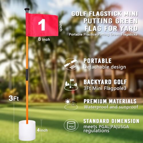 4-Pack Orange Golf Flagstick Set with Double-Sided Number Flags and Putting Hole Cup for Backyard Practice