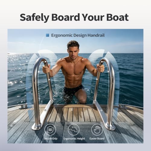 4 Step Pontoon Boat Ladder Stainless Steel Rear Entry Marine - Folding Telescoping Design