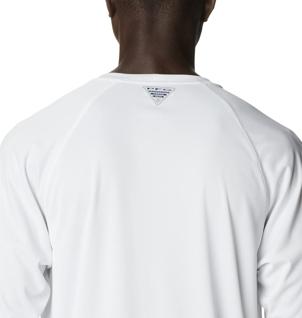 Columbia Men's Terminal Tackle Long Sleeve Shirt, White/Atoll Logo, X-Small
