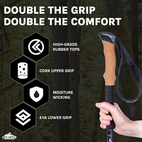Grey Carbon Fiber Trekking Poles - Adjustable Hiking Sticks with Cork Grip