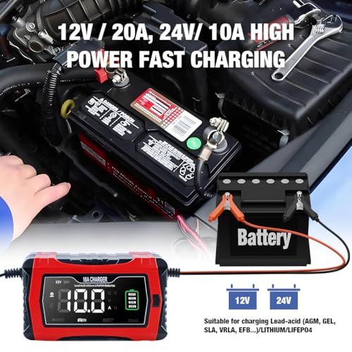 Smart Battery Charger 10A 12V & 24V with Repair Function - Lithium & Lead Acid