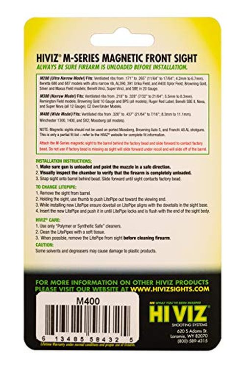 HIVIZ M-Series Magnetic Shotgun Sight – Front Sight for Most Ribbed Shotguns – Includes Interchangeable LitePipes in Green, Red & Two-Tone – Magnetic Snap-On Base – Fits Multiple Rib Widths