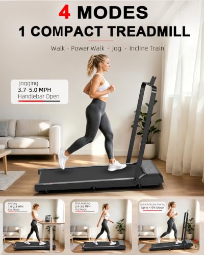 BASECAL Foldable Under Desk Treadmill with 10% Incline & Handlebar