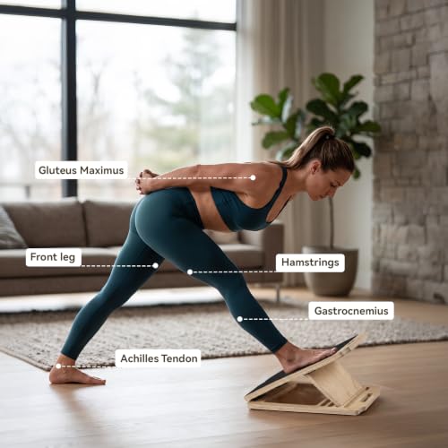 Portable Wooden Calf Stretch Board with Adjustable Incline for Therapy & Fitness