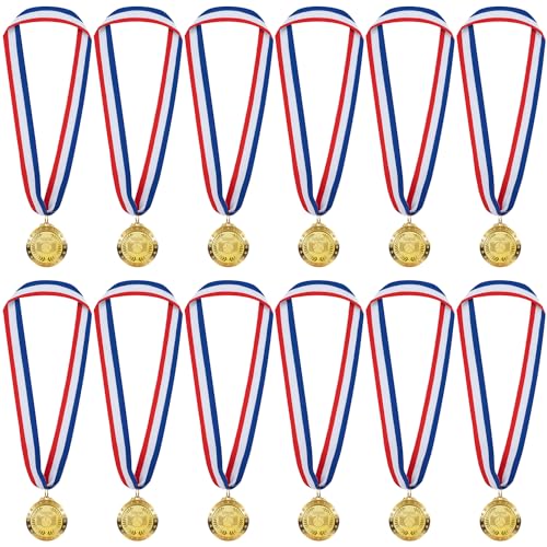 12 Pack Volleyball Medals for Kids & Adults - 2 Inch Award Pins with Ribbon