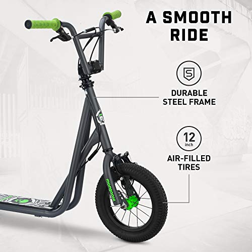 Mongoose Expo Kick Scooter Green/Grey for Kids & Teens, BMX-Style Handlebar & 12-Inch Air Tires