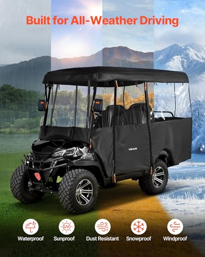 VEVOR 2+2/4 Passenger Golf Cart Cover Waterproof 600D Oxford Fabric, Fits Most Models, Black