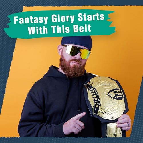 Gold Fantasy Football Championship Belt - Perpetual 12-Year Trophy Belt with Customizable Plates