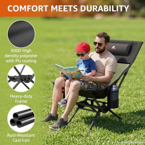 HAAGEEP Black Portable Folding Rocking Camping Chair for Adults